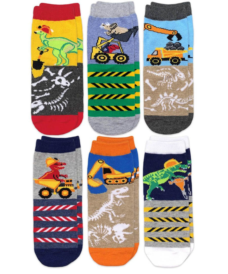 CONSTRUCTION DINOSUARS CREW SOCKS 6 PACK