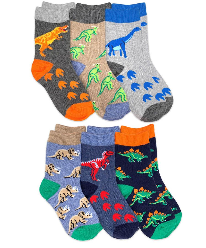 DINOSAUR PATTERN CREW SOCKS 6 PACK